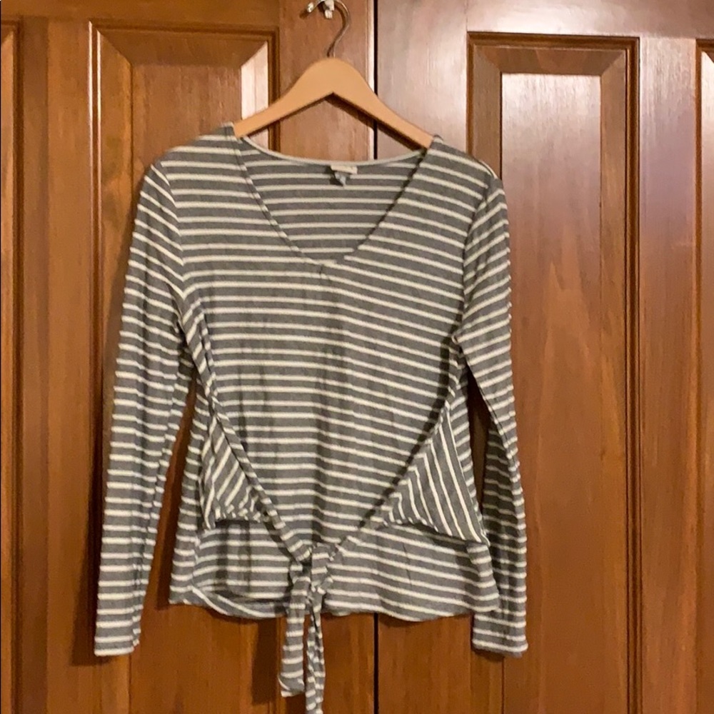 A New Day Grey and White Striped Blouse